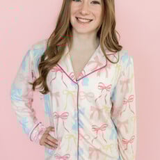 Pink Pastel Bows Long Sleeve Pajamas Set