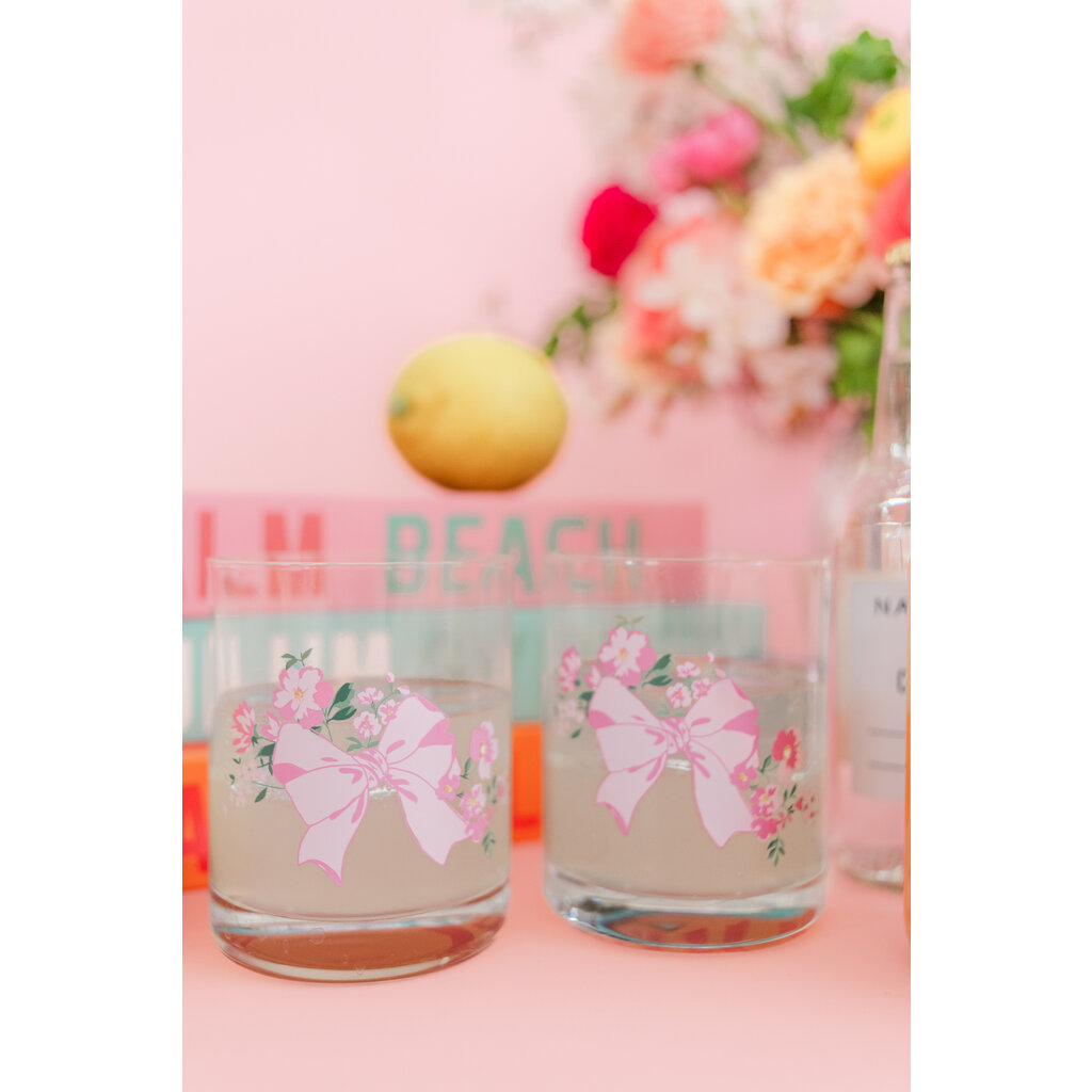 Coquette Pink Bow Floral Cocktail Glass