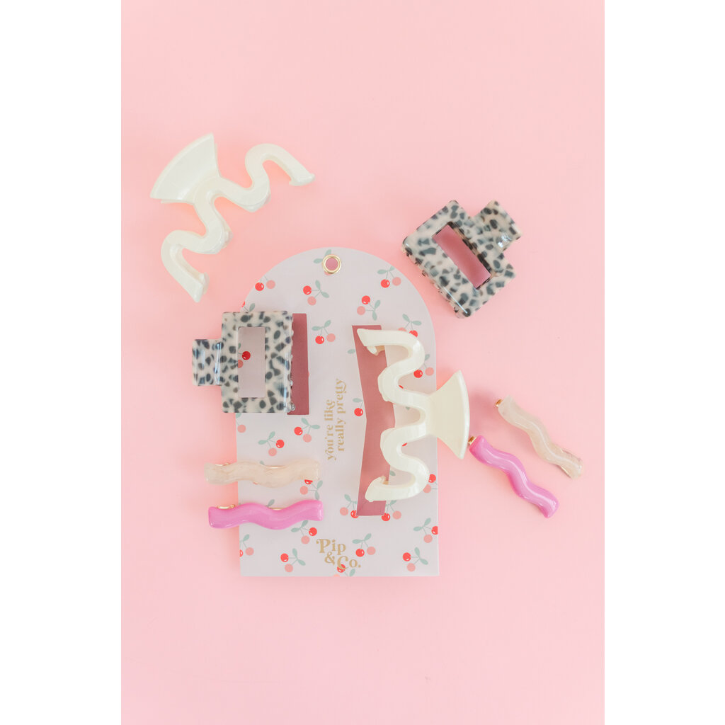 Pink and Leopard Wavy Hair Clip Set