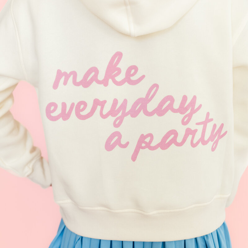 Cream Make Everyday A Party Bow Hoodie Sweatshirt