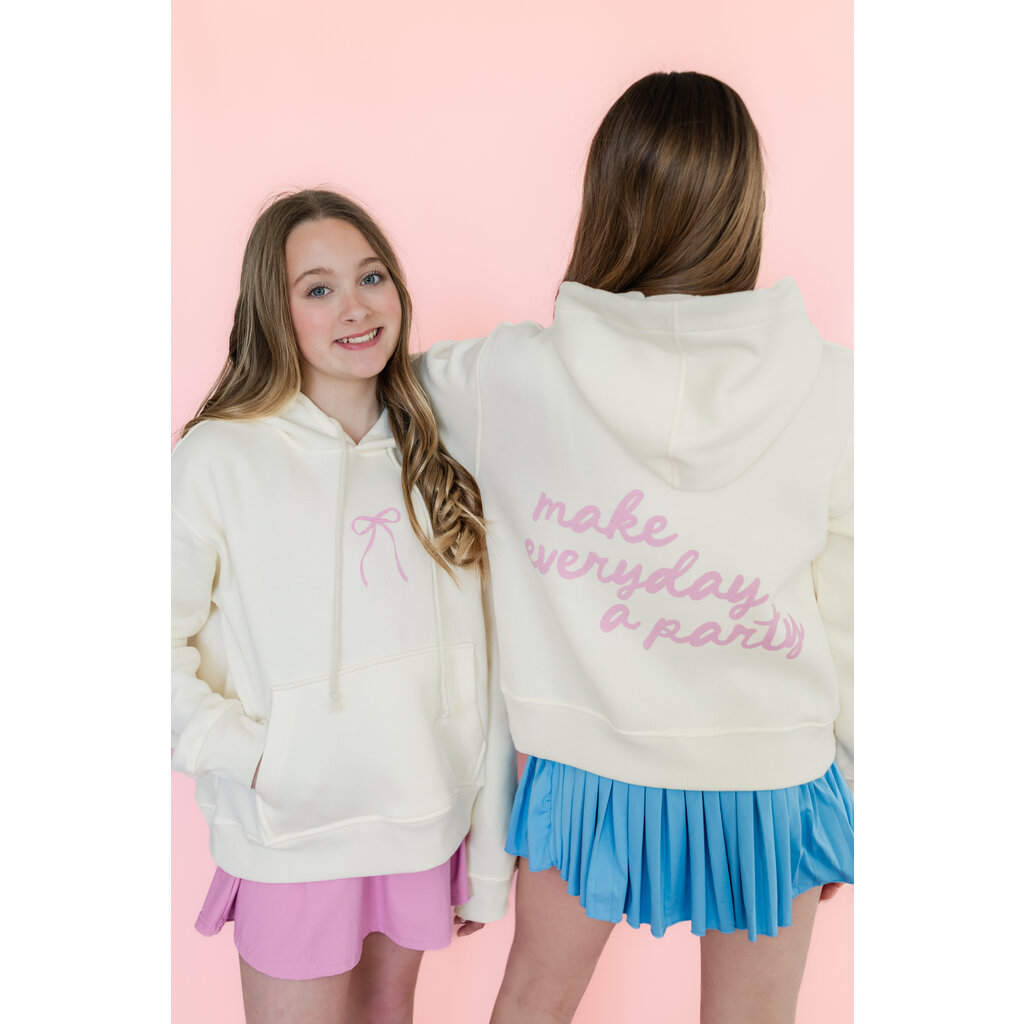 Cream Make Everyday A Party Bow Hoodie Sweatshirt