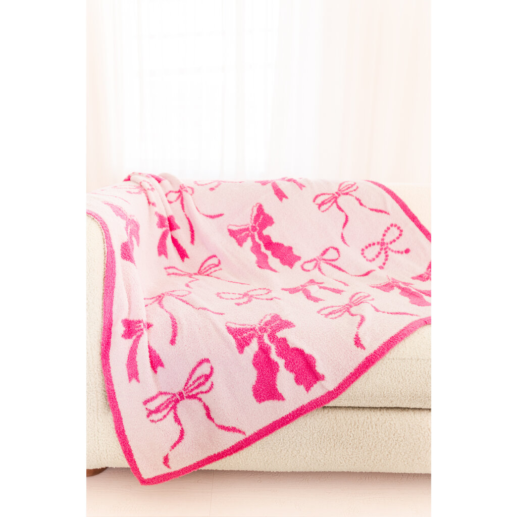 Cozy Pink Bow Luxury Throw Blanket