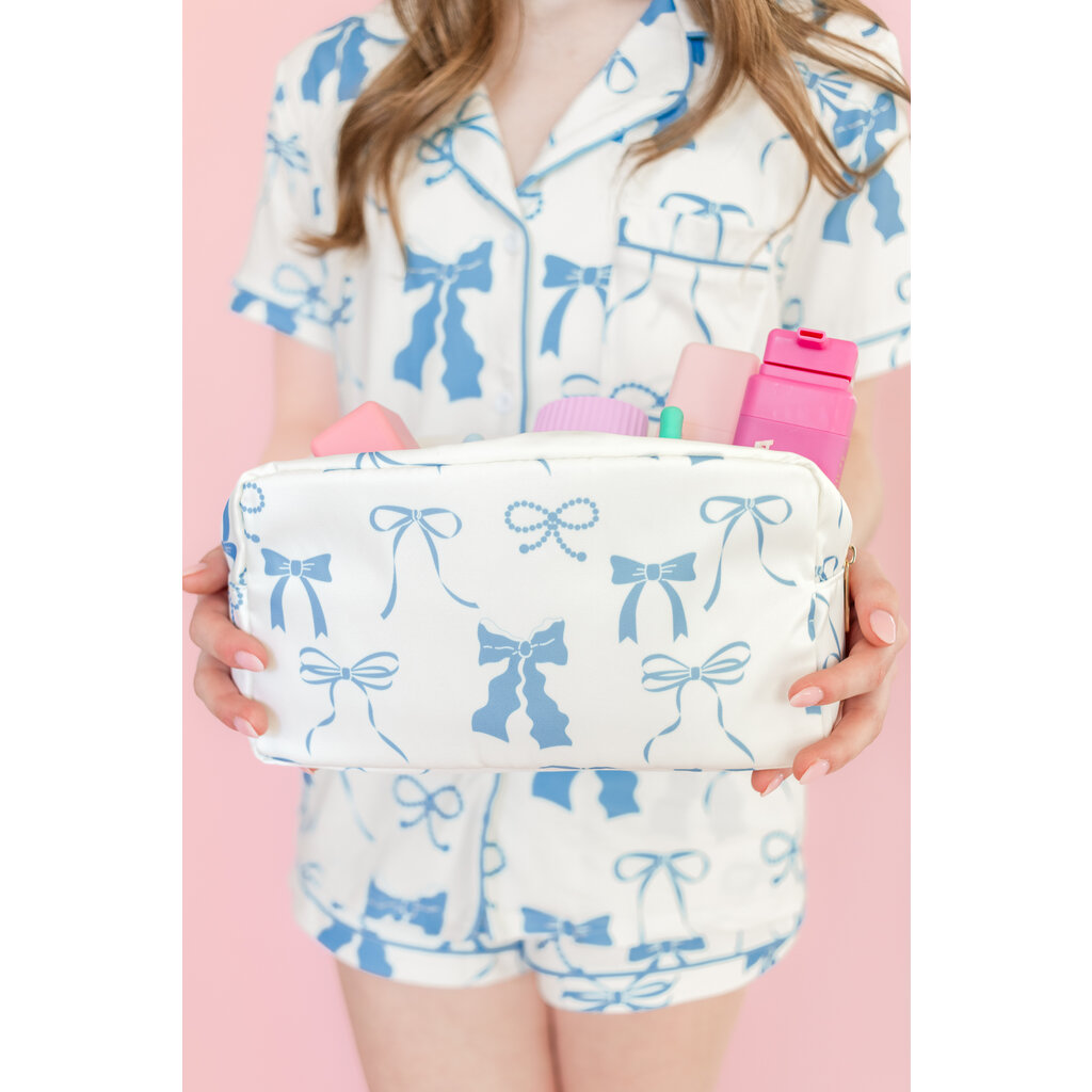 Blue Bows Nylon Cosmetic Zipper Bag