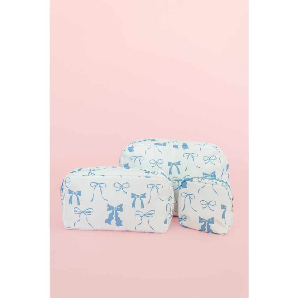 Blue Bows Nylon Cosmetic Zipper Bag