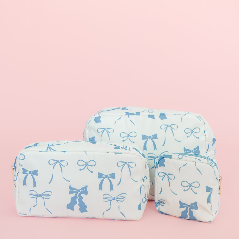 Blue Bows Nylon Cosmetic Zipper Bag