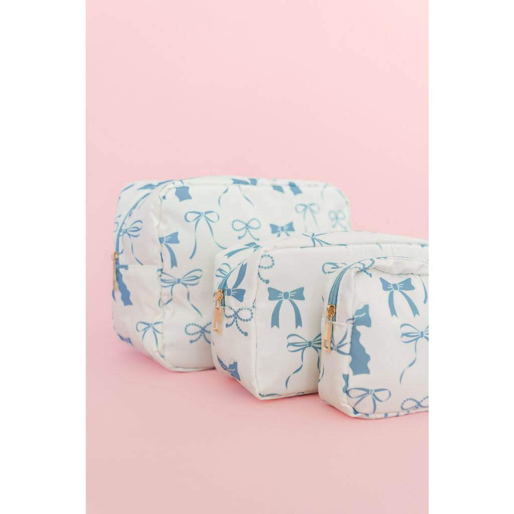 Blue Bows Nylon Cosmetic Zipper Bag