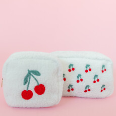 Small Cherry On Top Embroidered Plush Cosmetic Bag