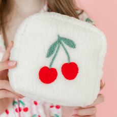 Small Cherry On Top Embroidered Plush Cosmetic Bag