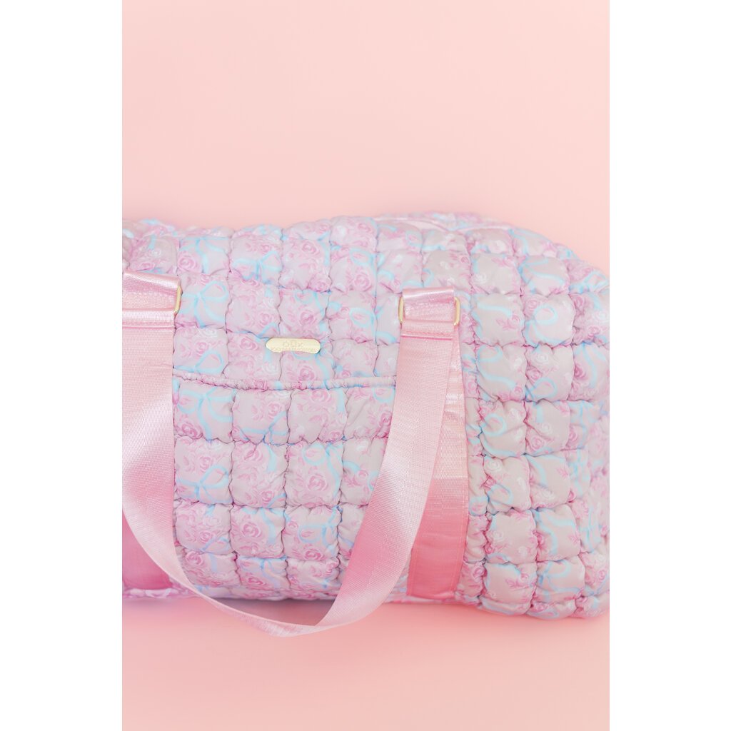 Watercolor Floral Bow Quilted Weekender Duffle Bag