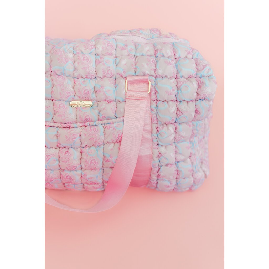 Watercolor Floral Bow Quilted Weekender Duffle Bag
