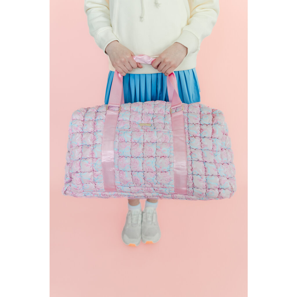 Watercolor Floral Bow Quilted Weekender Duffle Bag - Rock