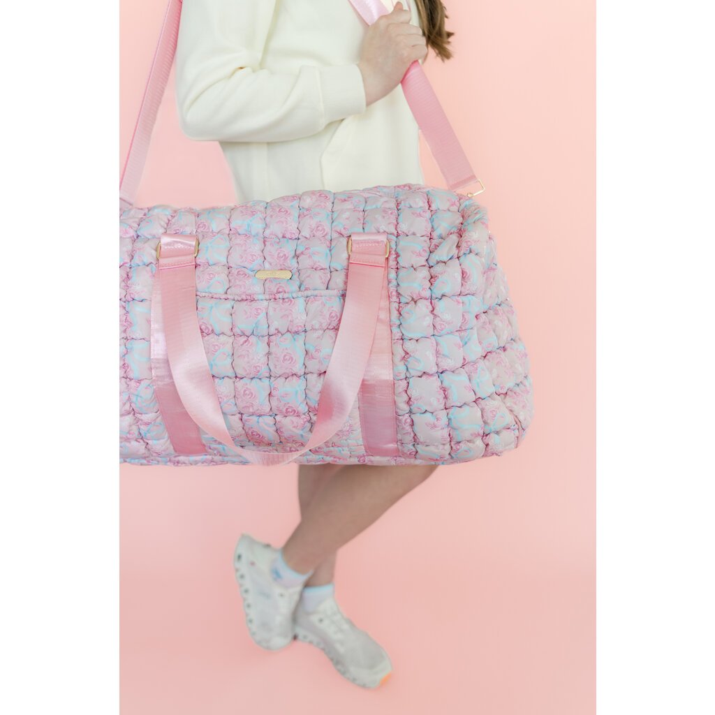 Watercolor Floral Bow Quilted Weekender Duffle Bag