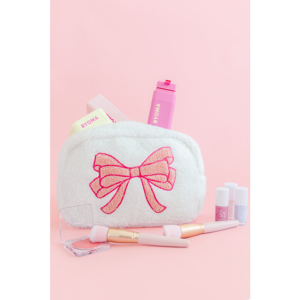 Pink Bow Teddy Cosmetic Zipper Bag - Large