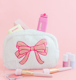 Pink Bow Teddy Cosmetic Zipper Bag - Large