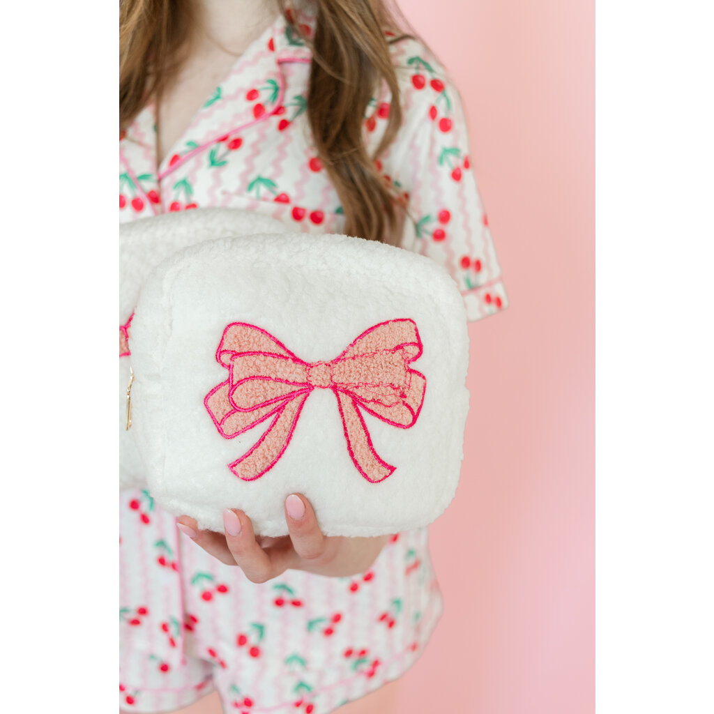Pink Bow Teddy Cosmetic Zipper Bag - Small