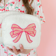 Pink Bow Teddy Cosmetic Zipper Bag - Small