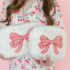 Pink Bow Teddy Cosmetic Zipper Bag - Small