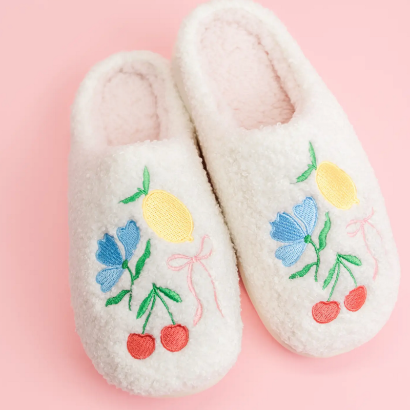 Fruit Cocktail Embroidery Slippers