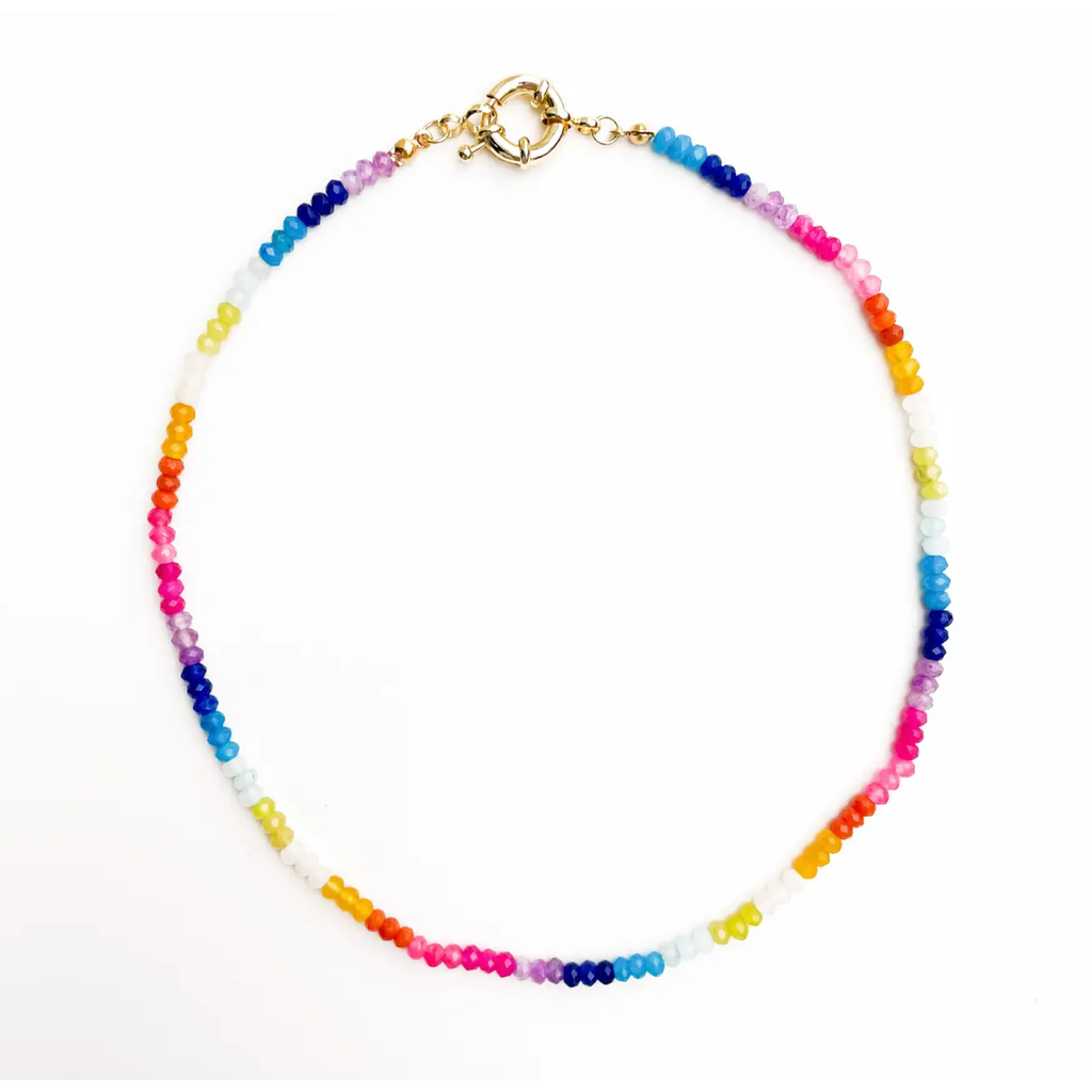 Color Block Rainbow Gemstone Bead Necklace