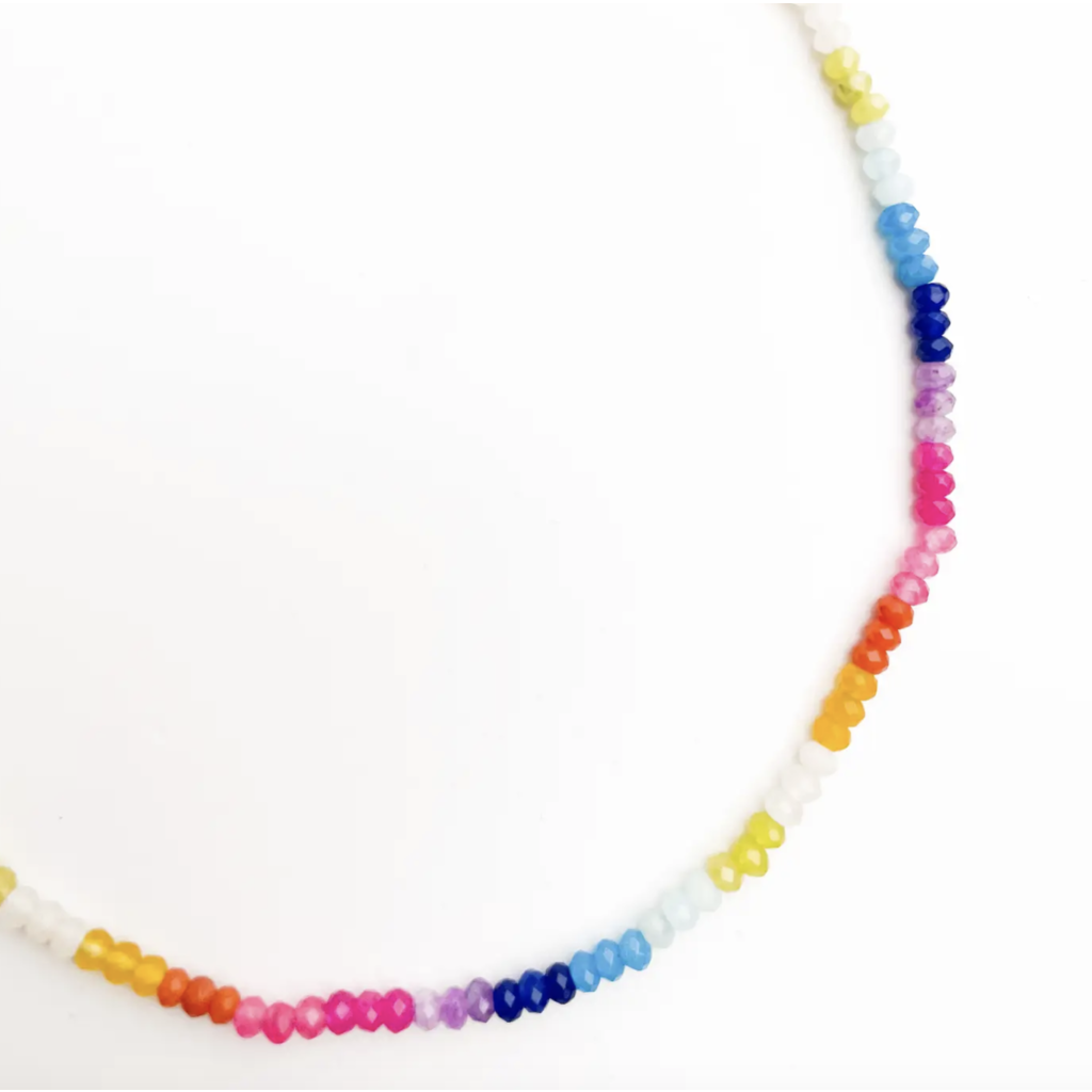 Color Block Rainbow Gemstone Bead Necklace