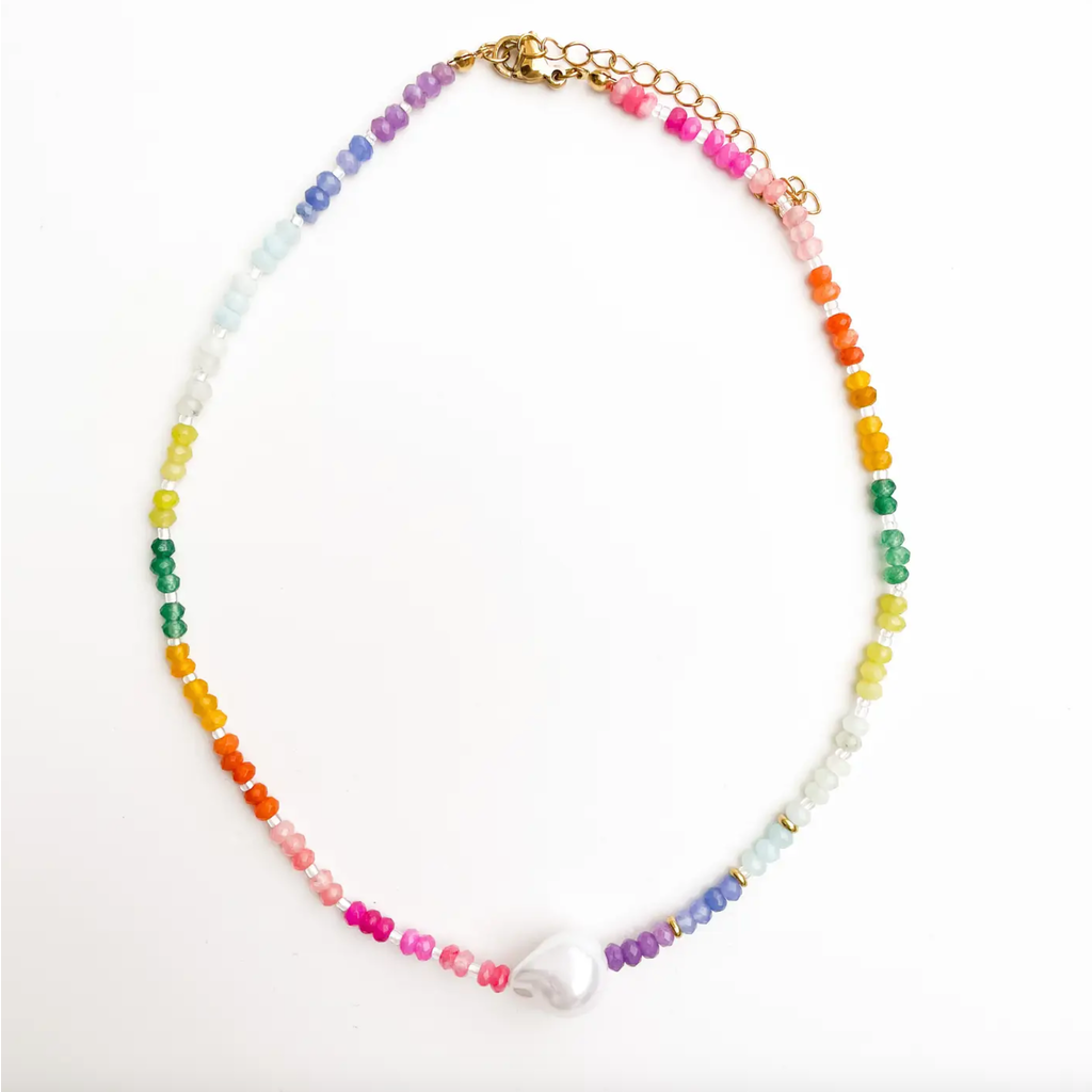 Color Pop Rainbow Pearl Gemstone Bead Necklace