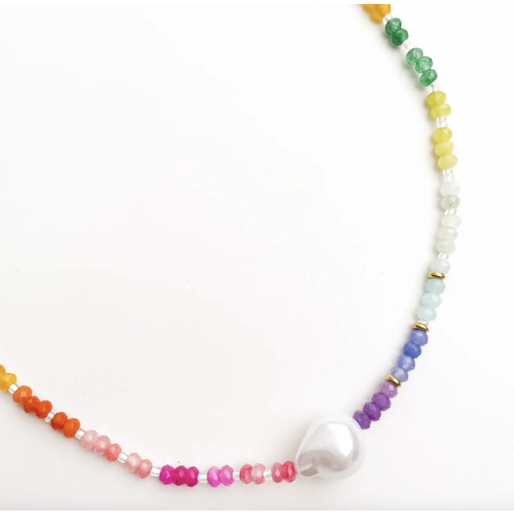 Color Pop Rainbow Pearl Gemstone Bead Necklace