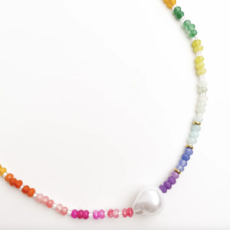 Color Pop Rainbow Pearl Gemstone Bead Necklace