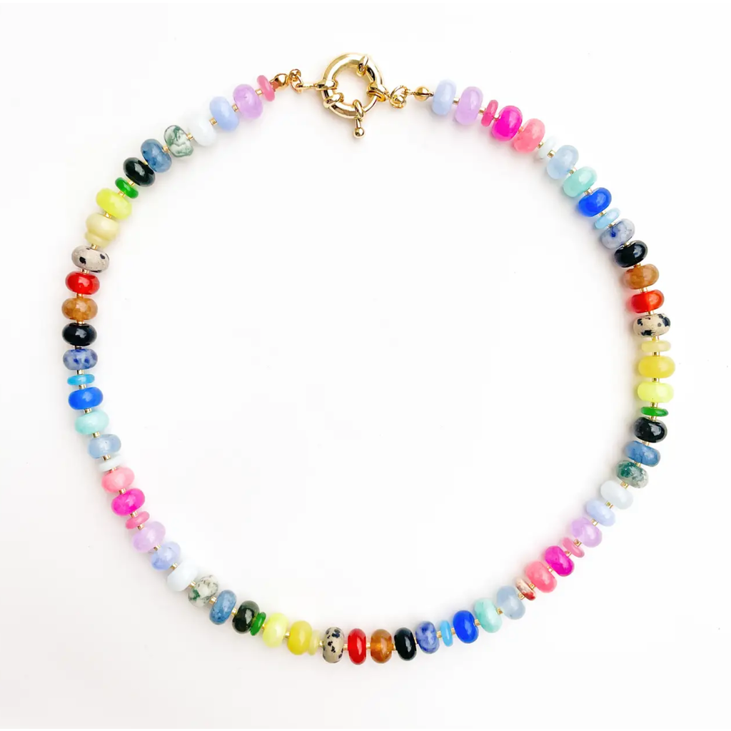 Color Theory Rainbow Gemstone Bead Necklace