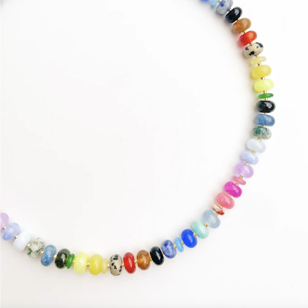 Color Theory Rainbow Gemstone Bead Necklace