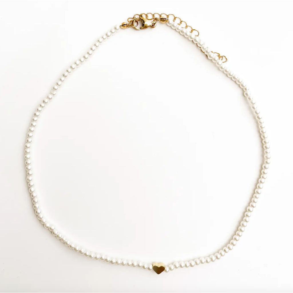 Golden Pearl Heart Gemstone Bead Necklace