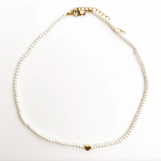 Golden Pearl Heart Gemstone Bead Necklace