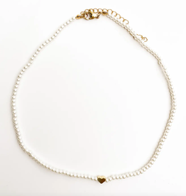 Golden Pearl Heart Gemstone Bead Necklace