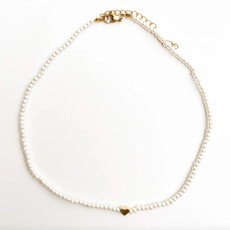 Golden Pearl Heart Gemstone Bead Necklace
