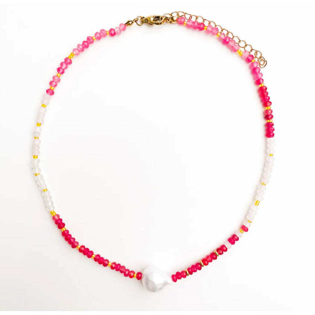 Pink Pop Rainbow Pearl Gemstone Bead Necklace