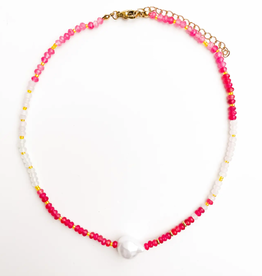 Pink Pop Rainbow Pearl Gemstone Bead Necklace