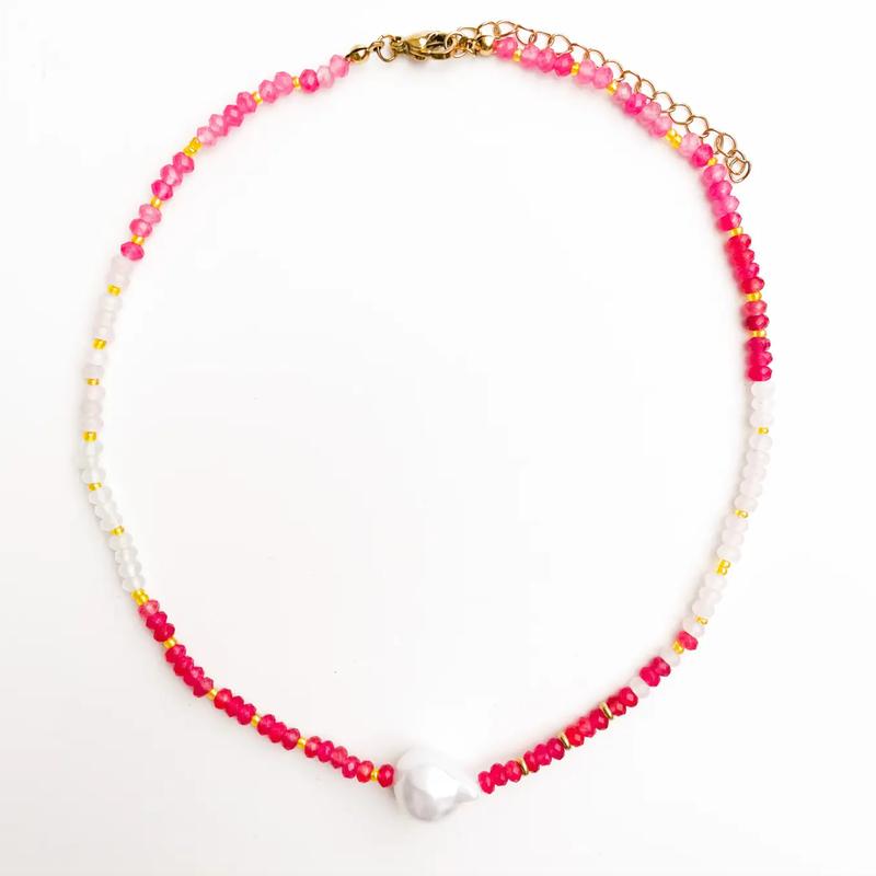 Pink Pop Rainbow Pearl Gemstone Bead Necklace