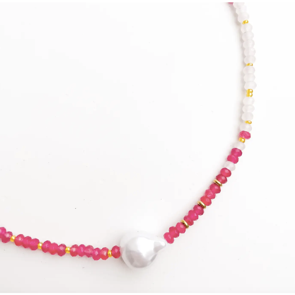 Pink Pop Rainbow Pearl Gemstone Bead Necklace