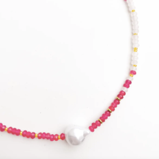 Pink Pop Rainbow Pearl Gemstone Bead Necklace