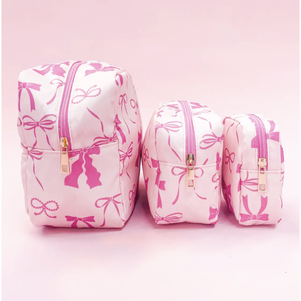 Pink Bows Nylon Cosmetic Zipper Bag