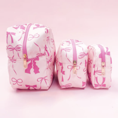 Pink Bows Nylon Cosmetic Zipper Bag