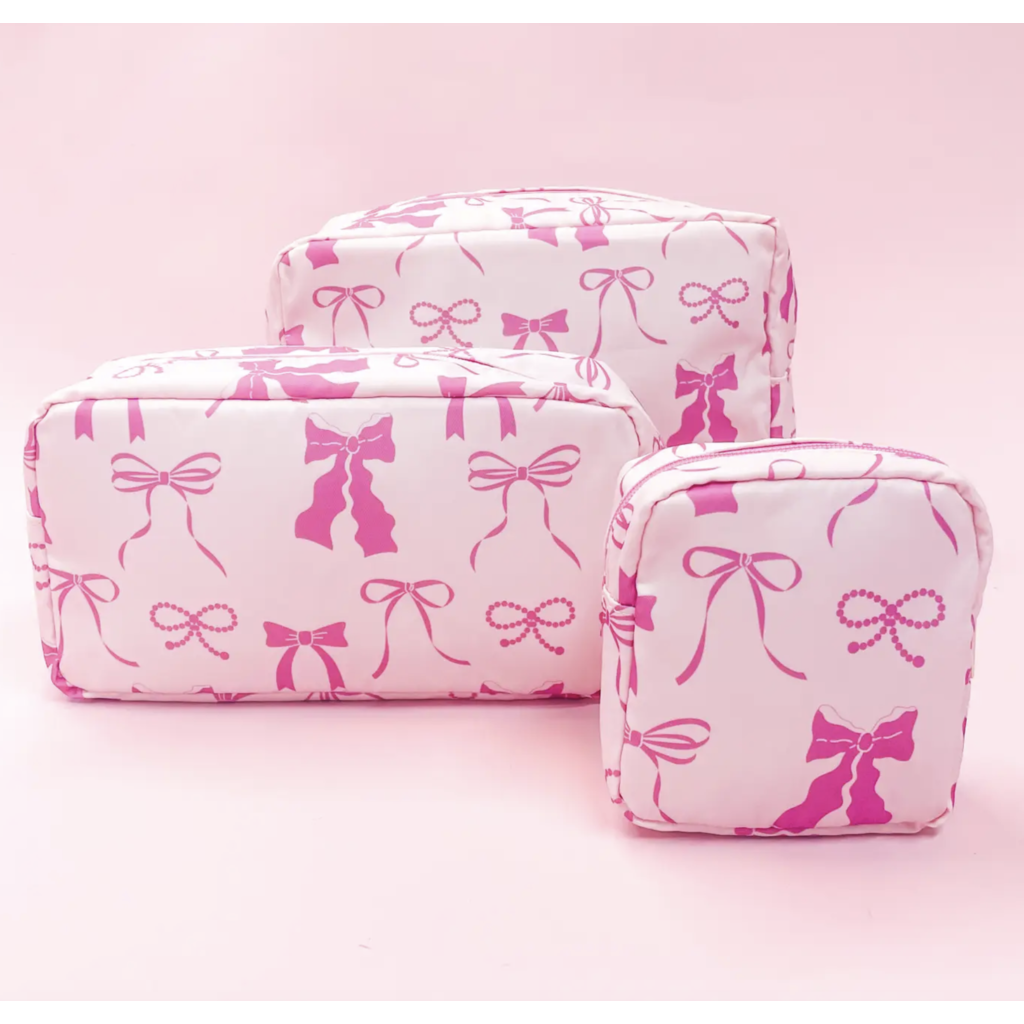 Pink Bows Nylon Cosmetic Zipper Bag