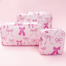 Pink Bows Nylon Cosmetic Zipper Bag