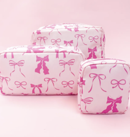 Pink Bows Nylon Cosmetic Zipper Bag