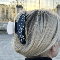 Pearl Bow Acetate Hair Clip - Black
