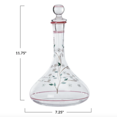 60 Oz. Glass Vintage Reproduction Decanter w/ Hand-Painted Flowers