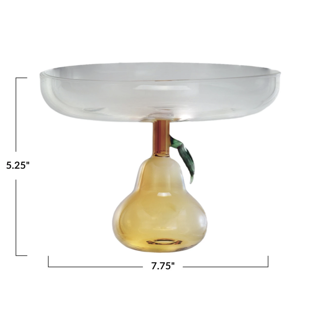 Glass Pedestal w/ Pear Shaped Base, Green & Amber Color