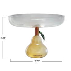 Glass Pedestal w/ Pear Shaped Base, Green & Amber Color