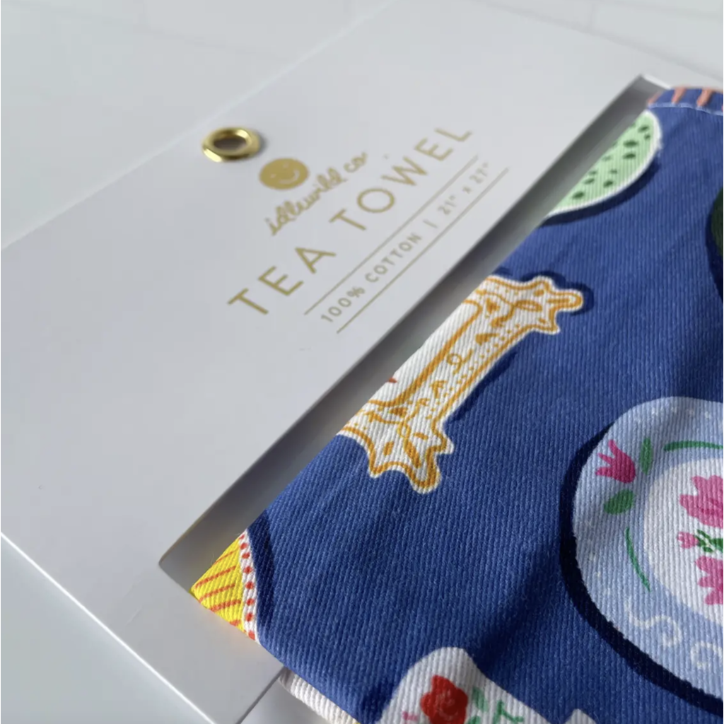 Dinner Plates Cotton Tea Towel with Embroidered Detail