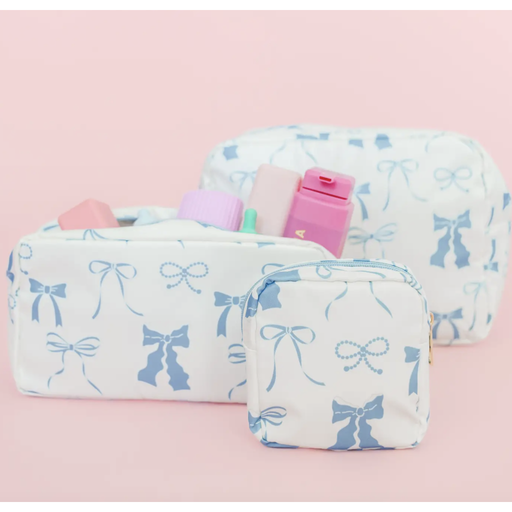 Blue Bows Nylon Cosmetic Zipper Bag