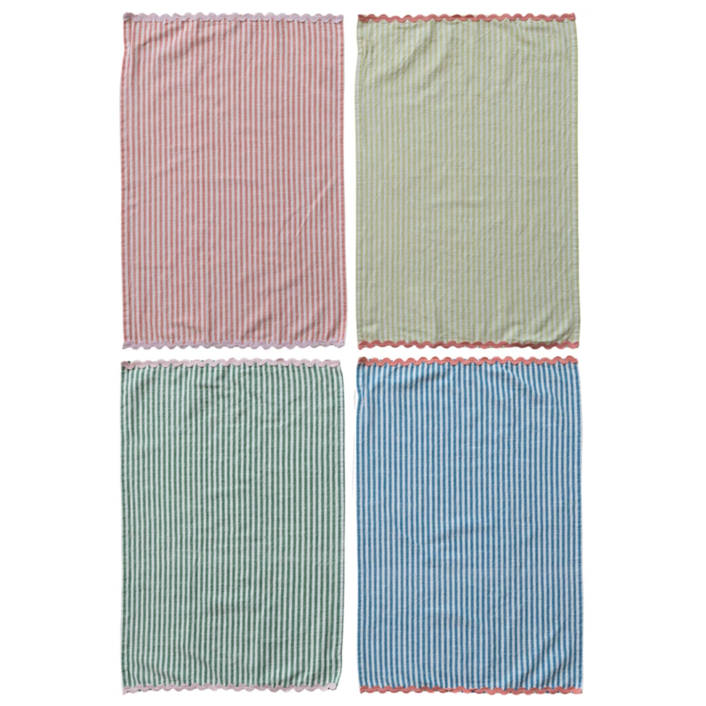 Ric Rac Woven Cotton Striped Tea Towel - Set of 4